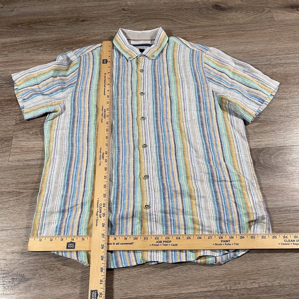 32 Bar Blues‎ Men's Button Down Shirt 100% Linen Stripes Casual L Multi - Picture 5 of 7